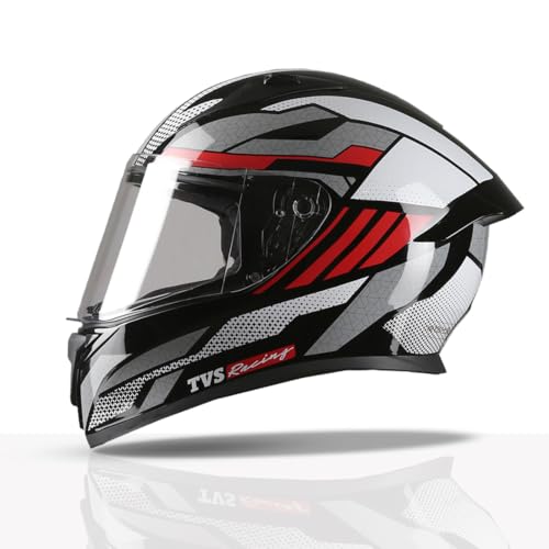 TVS Racing Titan Series Full Face Helmet for Men | Premium Bike Helmets with ABS Shell, UV Paint | Quick Release System | Aerodynamic Design | DOT & ISI Certified (Red & Grey/L) - Image 1