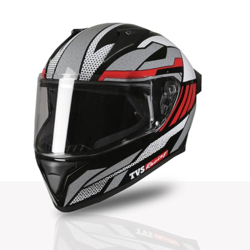TVS Racing Titan Series Full Face Helmet for Men | Premium Bike Helmets with ABS Shell, UV Paint | Quick Release System | Aerodynamic Design | DOT & ISI Certified (Red & Grey/L) - Image 2