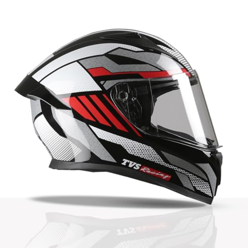 TVS Racing Titan Series Full Face Helmet for Men | Premium Bike Helmets with ABS Shell, UV Paint | Quick Release System | Aerodynamic Design | DOT & ISI Certified (Red & Grey/L) - Image 3