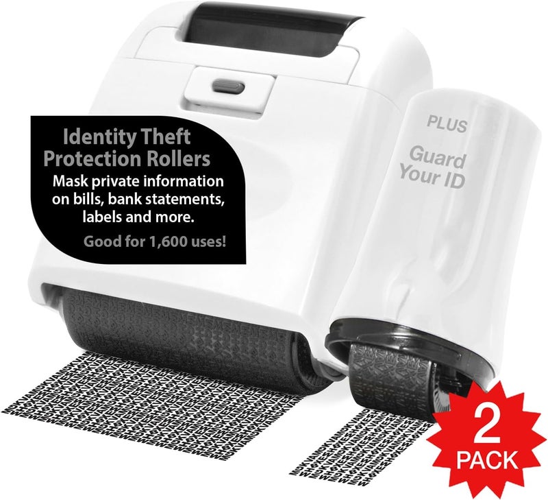 Plus Identity Theft Prevention Wide Roller Security Stamp Kit, White - Image 1