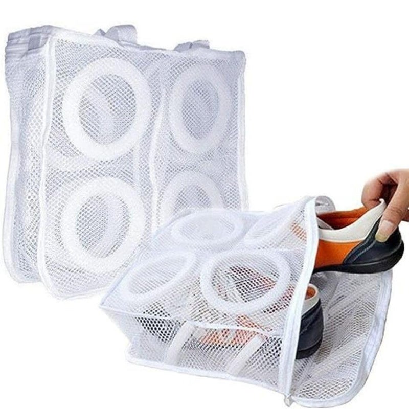 FreshDcart FDCA639 Portable Laundry Washing Bags Shoes Wash Bags With Premium Rust Free Zipper Storage Bag Store Dirty Clothes Shoes Hosiery Lingerie 38CM x 30CM x 125CM White Pack of 2 - Image 2