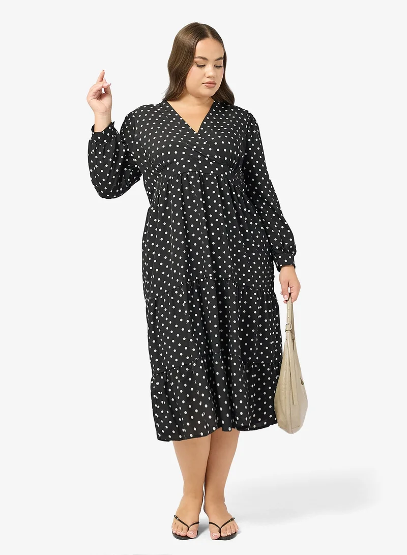 جينجر بلس فستان  لاين بنقاط بولكا ورباط