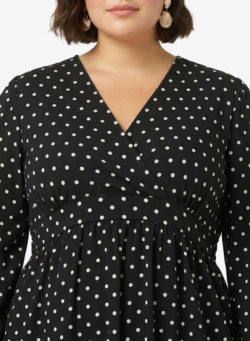 Ginger Plus Polka Dot Wrap Around A Line Dress