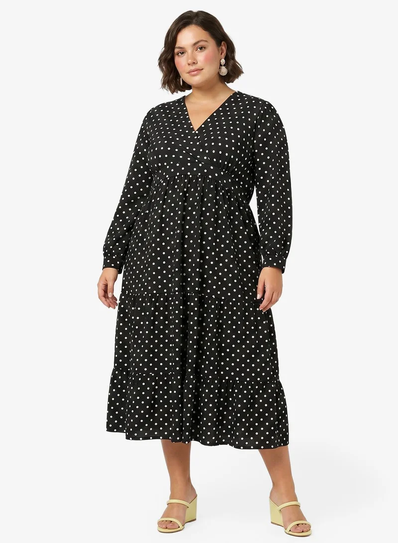 Ginger Plus Polka Dot Wrap Around A Line Dress
