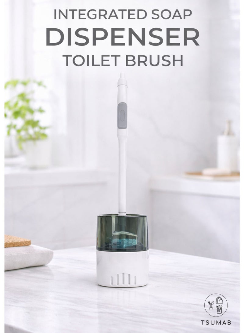 تسوماب طقم فرشاة وموزع صابون متكامل من تسوماب - شعيرات سيليكون للتنظيف العميق، زر صابون قابل لإعادة التعبئة، قاعدة تخزين جيدة التهوية وسريعة الجفاف، حل تنظيف حمام عصري وصحي. - Image 1