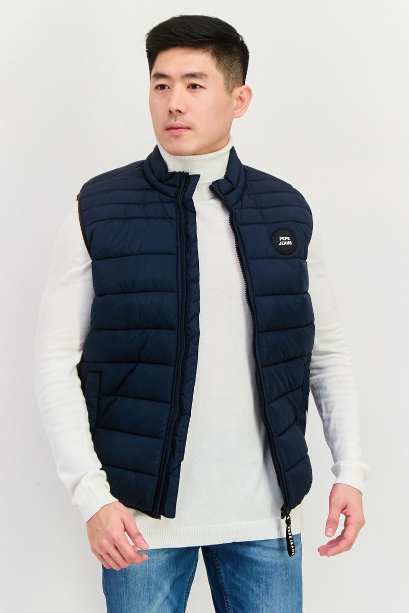 Pepe Jeans Men Brand Logo Sleeveless Puffer Vest Jacket, Navy Blue - Image 1