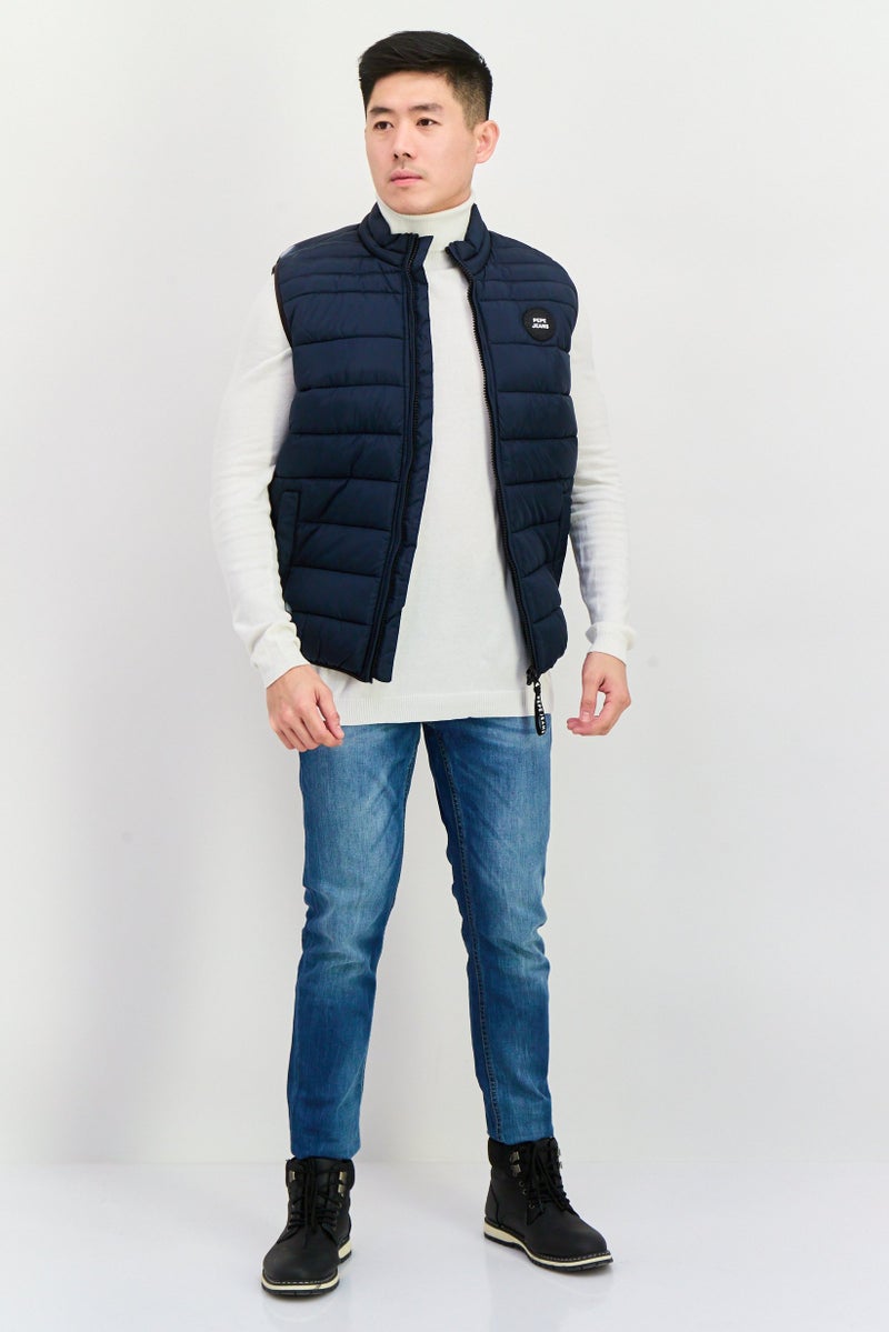 Pepe Jeans Men Brand Logo Sleeveless Puffer Vest Jacket, Navy Blue - Image 3