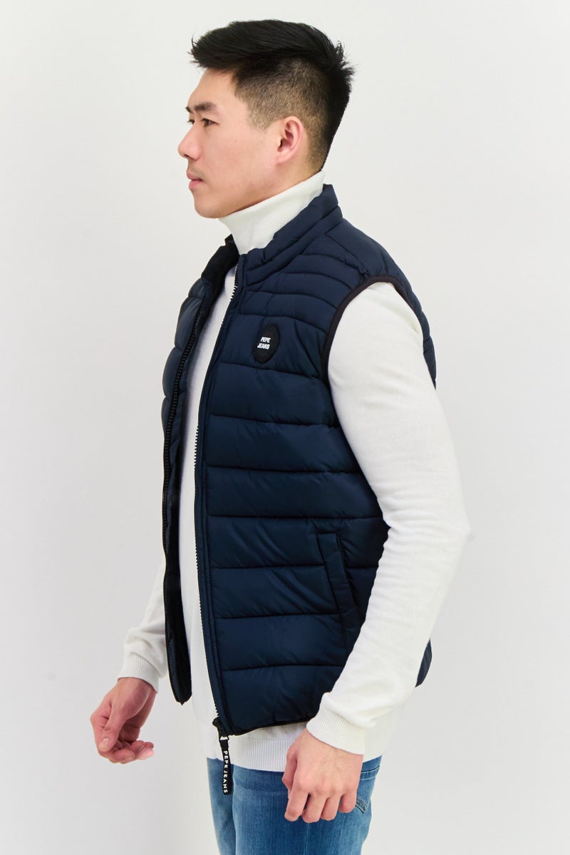 Pepe Jeans Men Brand Logo Sleeveless Puffer Vest Jacket, Navy Blue - Image 4