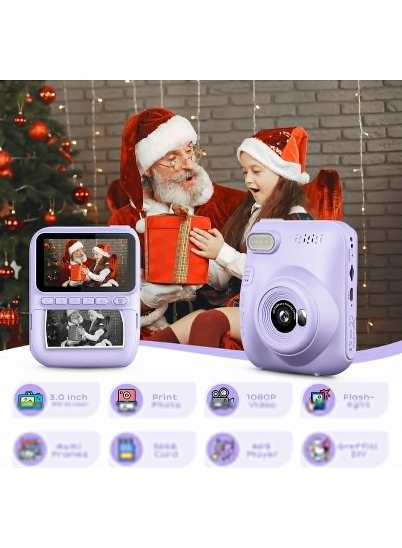 كاميرا أطفال، طباعة فورية بدقة 1080P، كاميرتين، فيديو وصور، شاشة IPS LCD بحجم 2.4 إنش، بطارية مدمجة بسعة 1800 مللي أمبير، بطاقة TF بسعة 32 جيجابايت، هدية عيد ميلاد ومهرجان للأطفال - Image 3