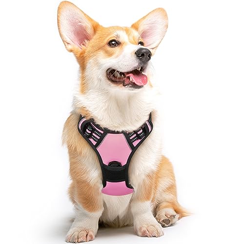 Eagloo Dog Harness Medium Sized Dog, No Pull Service Vest with Reflective Strips and Control Handle, Adjustable and Comfortable for Walking, No Choke Pet Harness with 2 Metal Rings, Pink, M - Image 1