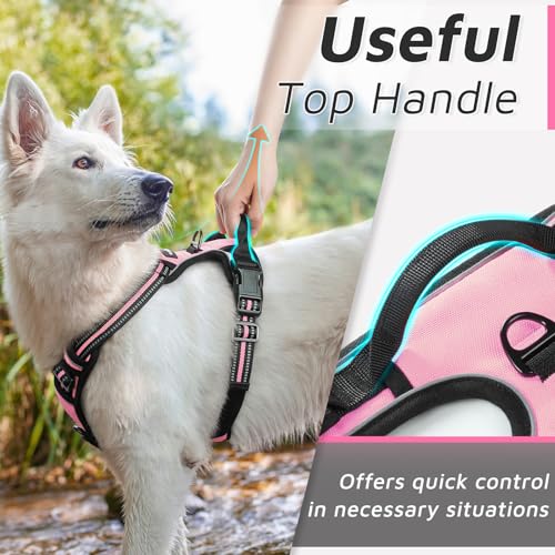 Eagloo Dog Harness Medium Sized Dog, No Pull Service Vest with Reflective Strips and Control Handle, Adjustable and Comfortable for Walking, No Choke Pet Harness with 2 Metal Rings, Pink, M - Image 5