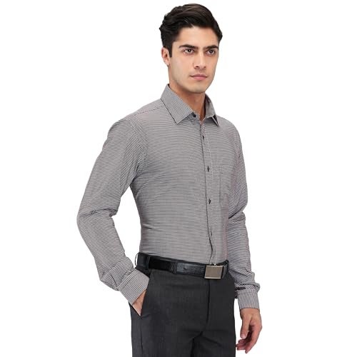 Raymond Men's Slim Fit Formal Shirt | Pure Cotton Structured Weave Semi Cutaway Collar Office Wear Black - Image 2