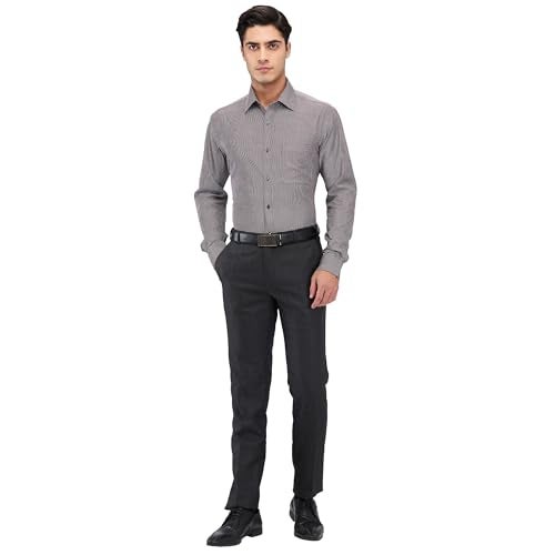 Raymond Men's Slim Fit Formal Shirt | Pure Cotton Structured Weave Semi Cutaway Collar Office Wear Black - Image 5