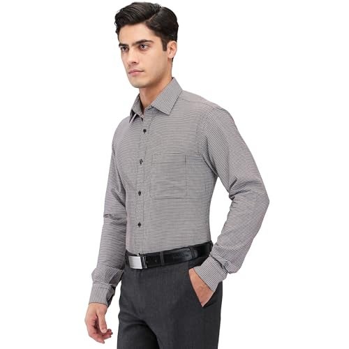 Raymond Men's Slim Fit Formal Shirt | Pure Cotton Structured Weave Semi Cutaway Collar Office Wear Black - Image 3