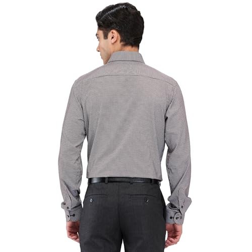 Raymond Men's Slim Fit Formal Shirt | Pure Cotton Structured Weave Semi Cutaway Collar Office Wear Black - Image 4