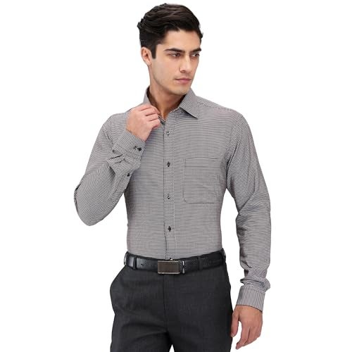 Raymond Men's Slim Fit Formal Shirt | Pure Cotton Structured Weave Semi Cutaway Collar Office Wear Black - Image 1
