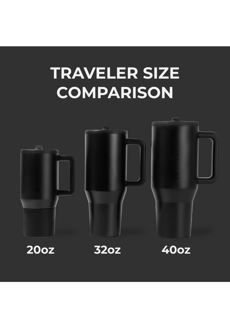 HydroJug - HydroJug Traveler - 40 oz Water Bottle with Handle & Flip Straw - Fits in Cup Holder, Leak Resistant Tumbler-Reusable Insulated Stainless Steel & Rubber Base - Gifts for Women & Me - Image 1