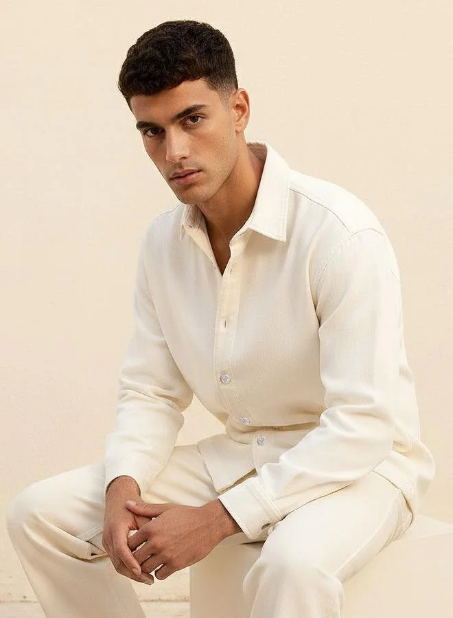 Lee Cooper WHITE Lee Cooper Men Regular Fit Collared Long Sleeve Shirt for Men | Best Price UAE