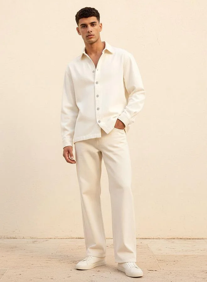 Lee Cooper WHITE Lee Cooper Men Regular Fit Collared Long Sleeve Shirt for Men | Best Price UAE