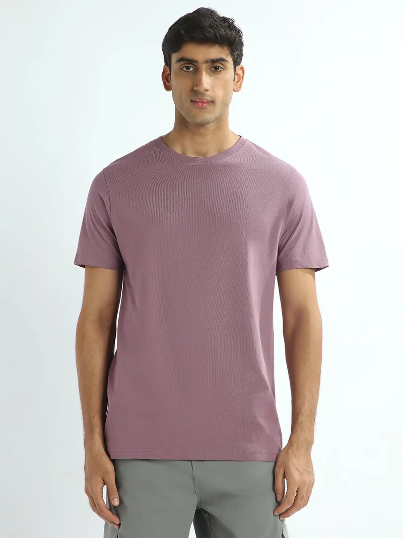 نوبيرو Men's Cotton Regular Fit T-Shirt in Purple