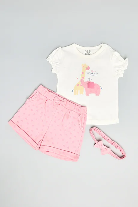R&B Printed Top & Shorts with Headband Set