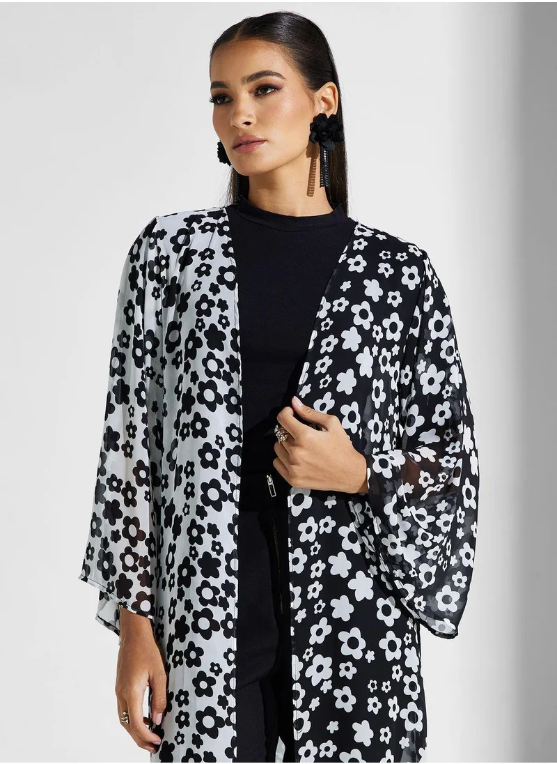 جولدن ابل Floral Printed Longline Kimono