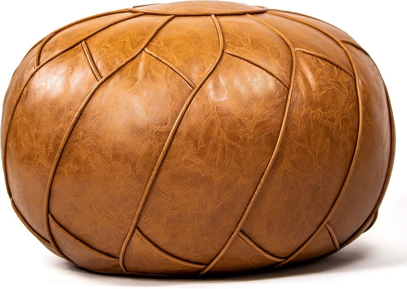 Moderner Faux Leather Pouf Unstuffed Ottoman Moroccan Footstool, Floor Footrest Cushion, Storage Solution - Natural Brown Color - Image 1