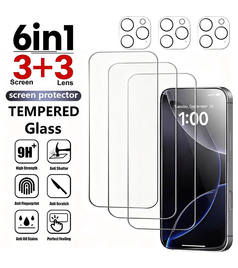 Transparent Screen Protector 6 Pack for iPhone 16 Plus Case Friendly 9H Tempered Glass - Image 1