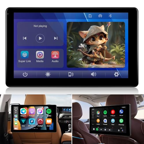 NHOPEEW Car Headrest Video Player, 9 inch IPS Screen Headrest TV Support Phone Wireless Carplay and Android Auto, Mirror Link, Video Website, Voice Control + 64G Memory Card - Image 1