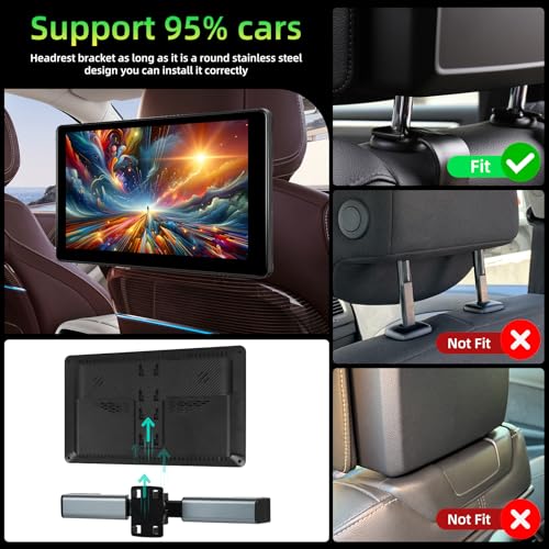 NHOPEEW Car Headrest Video Player, 9 inch IPS Screen Headrest TV Support Phone Wireless Carplay and Android Auto, Mirror Link, Video Website, Voice Control + 64G Memory Card - Image 2