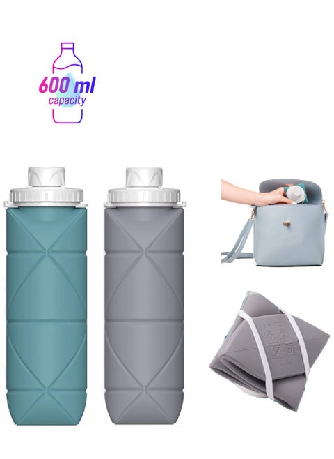 Collapsible Water Bottles 2 Pack BPA Free Silicone Leak-proof Reusable Travel Water Bottle Lightweight Waterproof Bottle for Sport Working Out Camping
