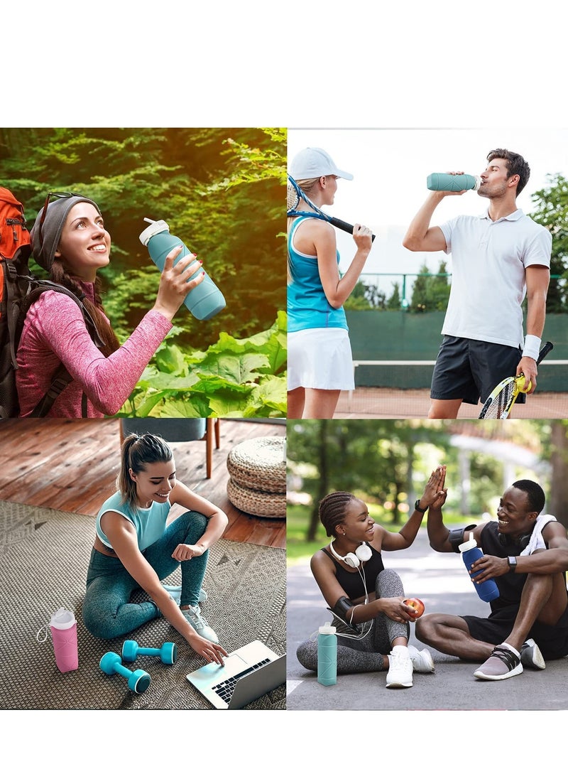 Collapsible Water Bottles 2 Pack BPA Free Silicone Leak-proof Reusable Travel Water Bottle Lightweight Waterproof Bottle for Sport Working Out Camping