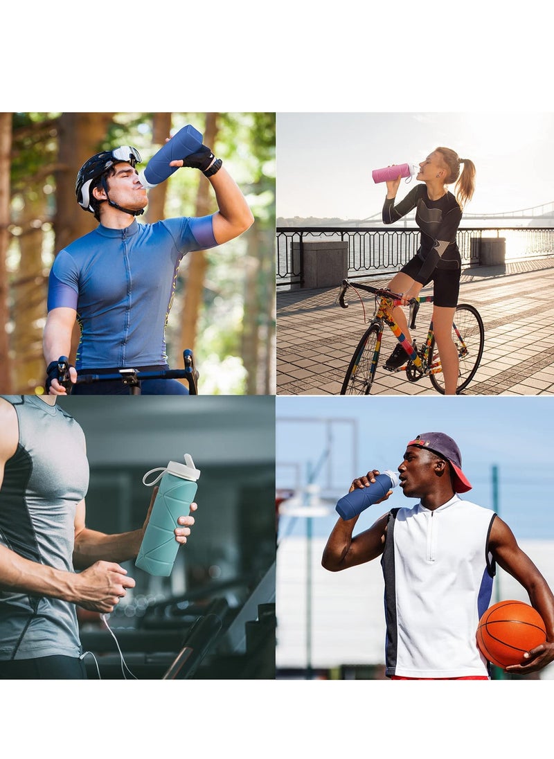 Collapsible Water Bottles 2 Pack BPA Free Silicone Leak-proof Reusable Travel Water Bottle Lightweight Waterproof Bottle for Sport Working Out Camping