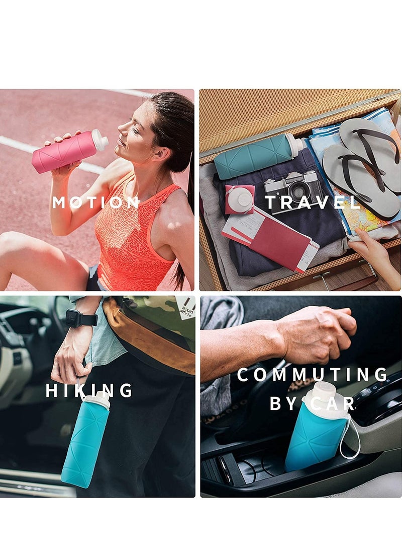 Collapsible Water Bottles 2 Pack BPA Free Silicone Leak-proof Reusable Travel Water Bottle Lightweight Waterproof Bottle for Sport Working Out Camping