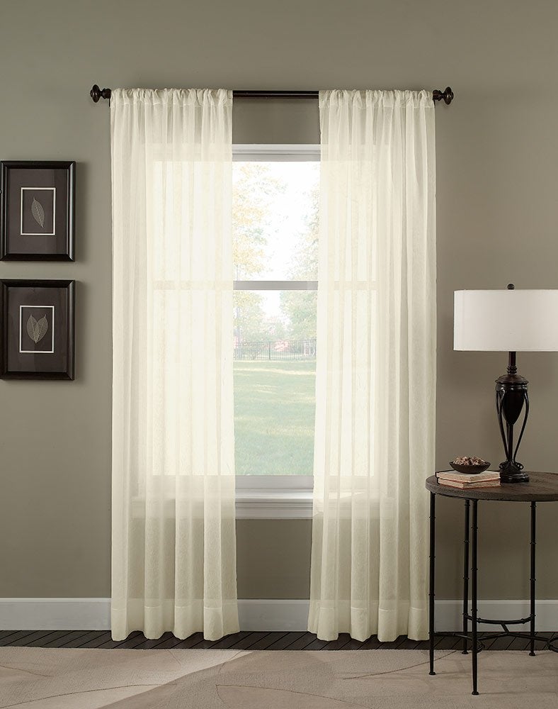 Curtainworks Trinity Crinkle Voile Sheer Curtain Panel, 51 by 108", Oyster - Image 1