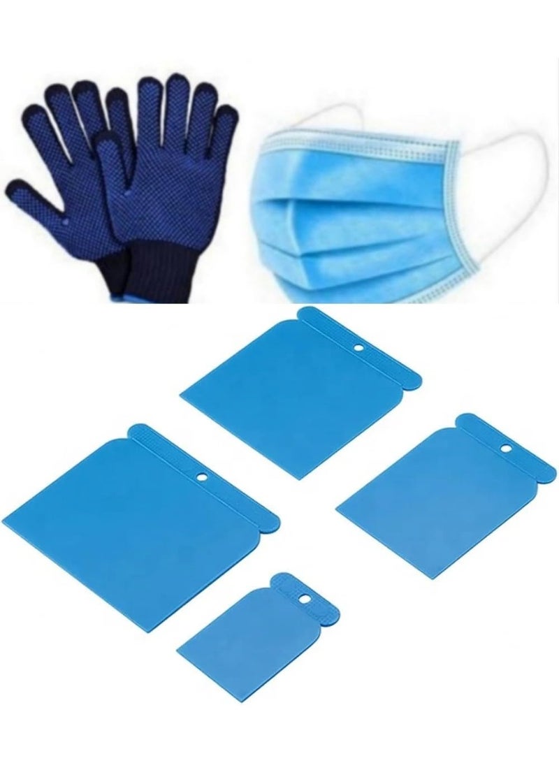Abbasali Drywall Square Scraper Putty Knife Set 4pcs Set With Gloves & Face Mask(Plastic) - Image 1
