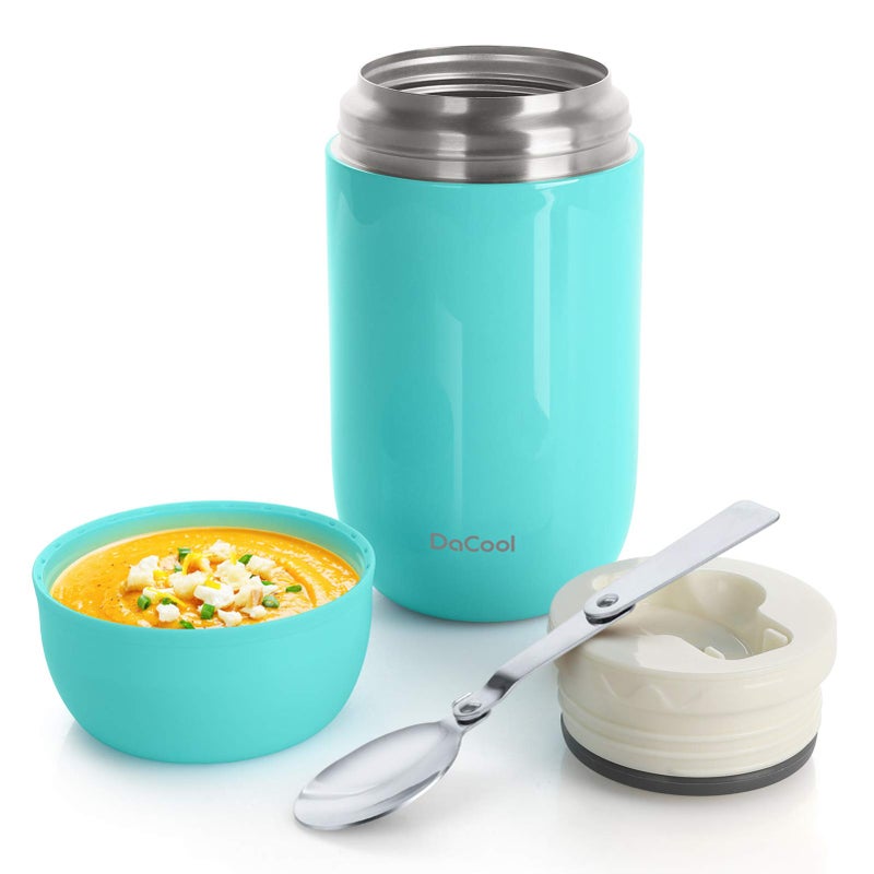 DaCool Insulated Lunch Container Hot Food Jar 24 oz Stainless Steel Vacuum Bento Lunch Box for Adult with Spoon Leak Proof Hot Food Insulated Container for Office Picnic Travel Outdoors, Cyan Blue - Image 1