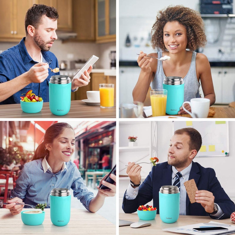 DaCool Insulated Lunch Container Hot Food Jar 24 oz Stainless Steel Vacuum Bento Lunch Box for Adult with Spoon Leak Proof Hot Food Insulated Container for Office Picnic Travel Outdoors, Cyan Blue - Image 4