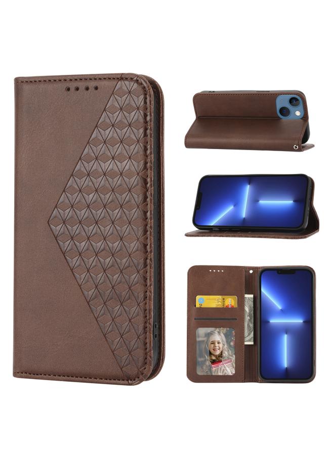 Zaboon Case For iPhone 13 mini Cubic Grid Calf Texture Magnetic Closure Leather Phone Case - Image 1