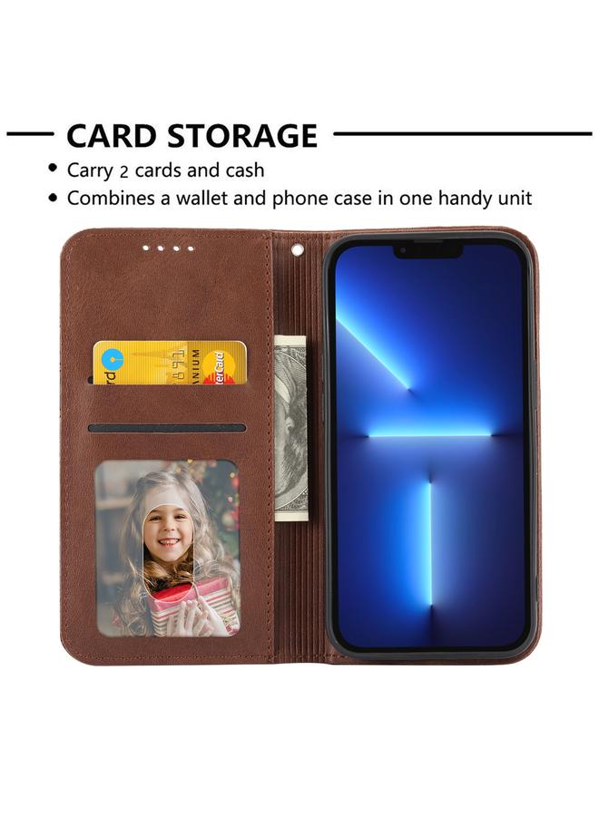 Zaboon Case For iPhone 13 mini Cubic Grid Calf Texture Magnetic Closure Leather Phone Case - Image 4