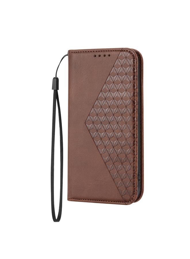 Zaboon Case For iPhone 13 mini Cubic Grid Calf Texture Magnetic Closure Leather Phone Case - Image 2
