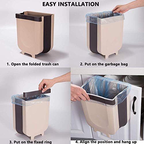 EASY SHOPE Polypropylene Collapsible Foldable Hanging Trash Holder Open-Top Dustbin (Multicolour, Brown) - Image 4