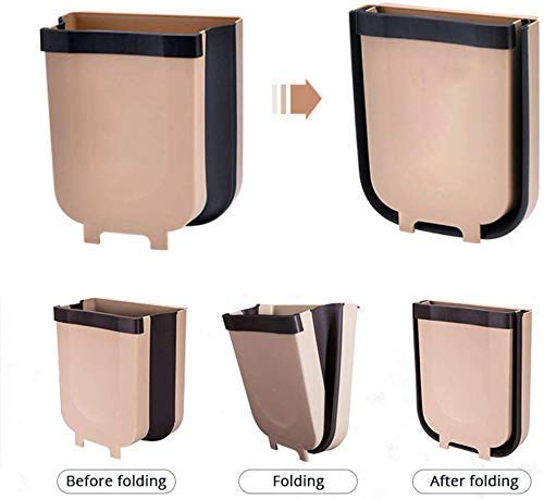 EASY SHOPE Polypropylene Collapsible Foldable Hanging Trash Holder Open-Top Dustbin (Multicolour, Brown) - Image 2