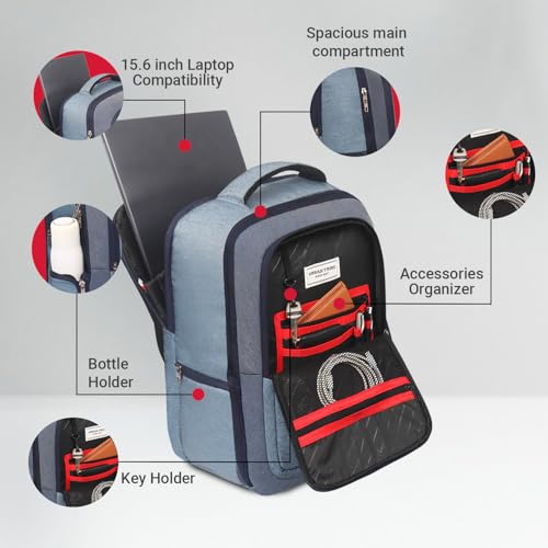URBAN TRIBE Rumble 31 Liters Indigo Laptop Office Travel Backpack For Men And Women, Boys And Girls | Laptop Travel Bagpack | Rain Cover & Lunch Bag With Lunch Box - Image 4