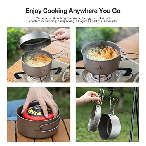 usharedo Portable Mug Titanium Pot Pan Set with Folding Handles Camping Hiking Outdoor Cup Tableware ti2042c - Image 4