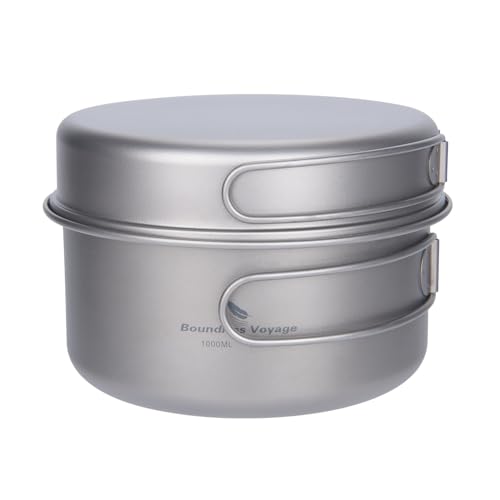 usharedo Portable Mug Titanium Pot Pan Set with Folding Handles Camping Hiking Outdoor Cup Tableware ti2042c - Image 1