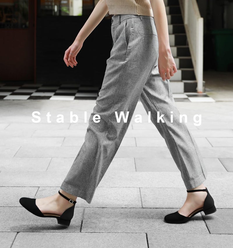 Ankis Black Closed Toe Heels for Women, 1 Inch Women's Flats Low Block Heel Women Dress Shoes Womens Pumps Work Shoes with Ankle Strap for Spring Fall - Image 5