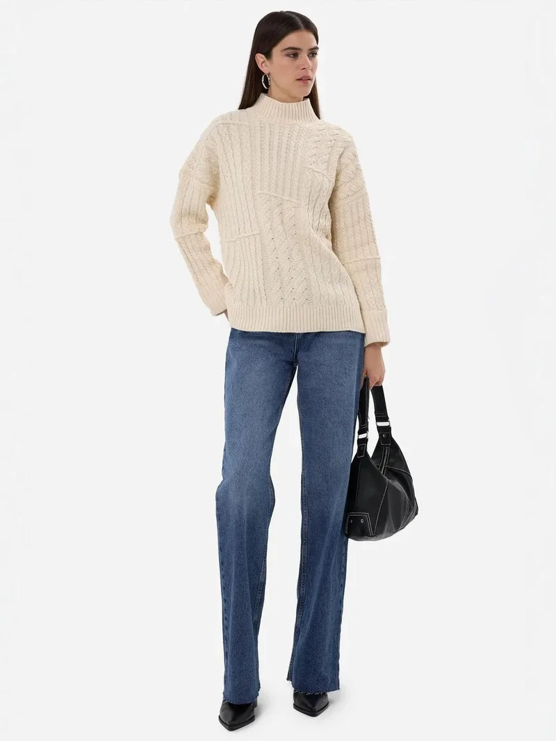 HICCUP Textured High-Neck Knitted Sweater