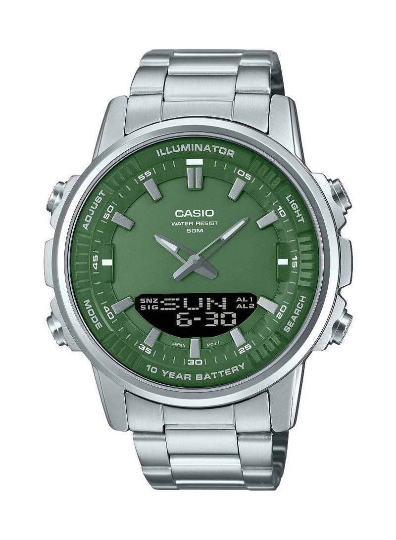 CASIO Analog-Digital Green Dial Stainless Steel Men's Watch AMW-880D-3AVDF