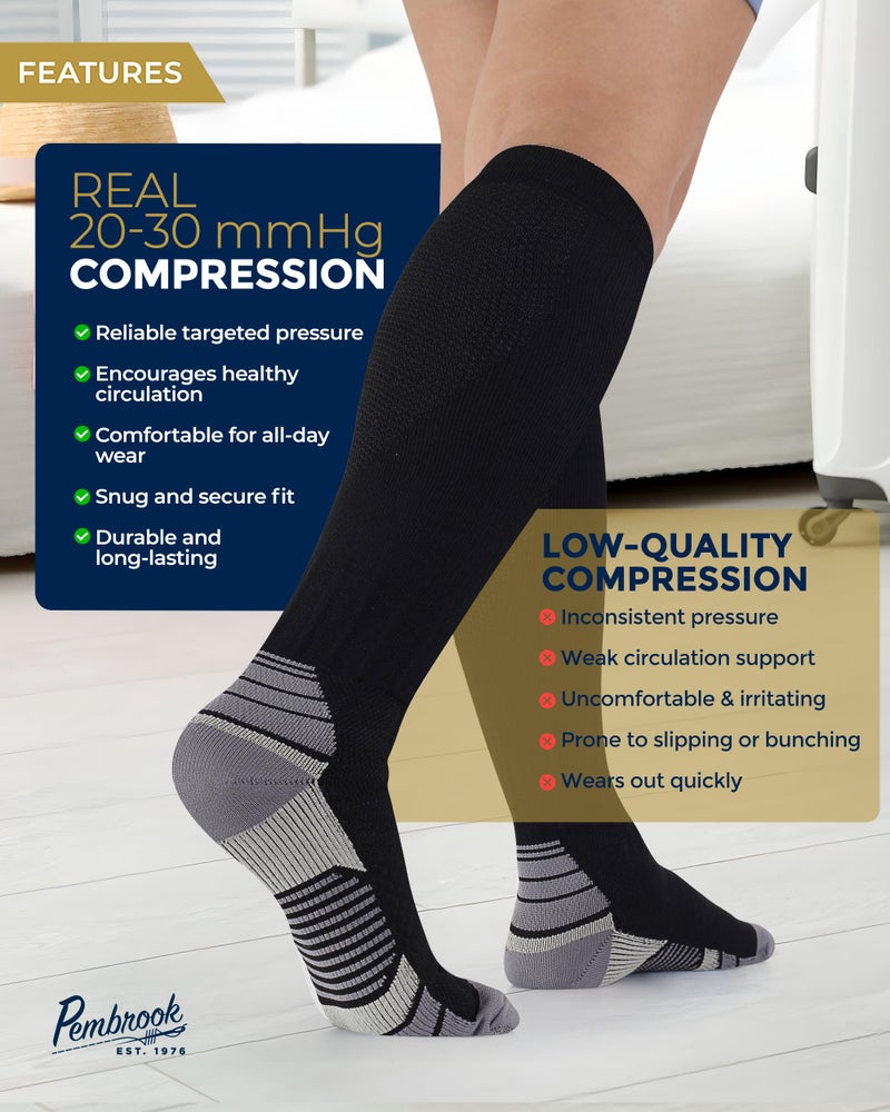 Pembrook Plus Size Compression Socks Wide Calf - 3 Pairs - Black Men's Compression Socks - Image 3